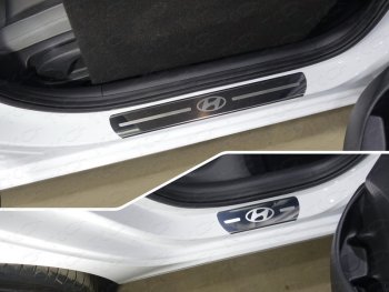 Накладки на пороги (4 шт) ТСС Тюнинг Hyundai I30  3 PD - I30 Fastback  PD (лист зеркальный логотип Hyundai)