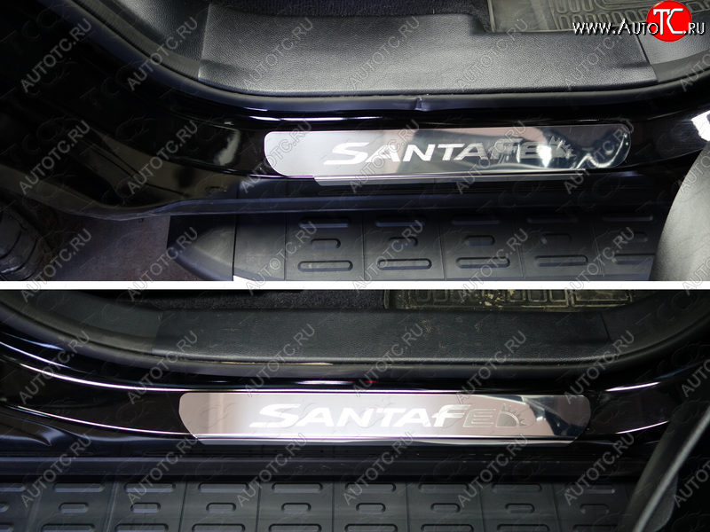 1 000 000 р. Накладки на пороги ТСС Тюнинг Hyundai Santa Fe DM рестайлинг (2015-2019) (лист зеркальный, надпись Santa Fe)  с доставкой в г. Кемерово