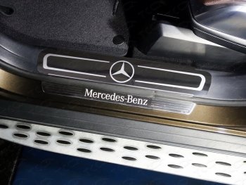 Накладки на пластиковые пороги ТСС Тюнинг Mercedes-Benz ML class W166 (2011-2015) (лист зеркальный логотип Mercedes)
