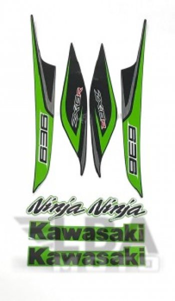 Комплект наклеек на пластик для мотоцикла Kawasaki 636, ZX6R 13-16 Зелено-Черный  пм-00017750