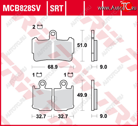 5 259 р. Тормозные колодки TRW MCB828SV  mcb828sv  с доставкой в г. Кемерово