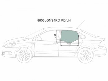 2 699 р. Стекло боковое опускное (Сзади Слева Цвет зеленый) Skoda Rapid 20-  Volkswagen Polo 09-20 XYG 8603LGNS4RD RD/LH  с доставкой в г. Кемерово. Увеличить фотографию 1