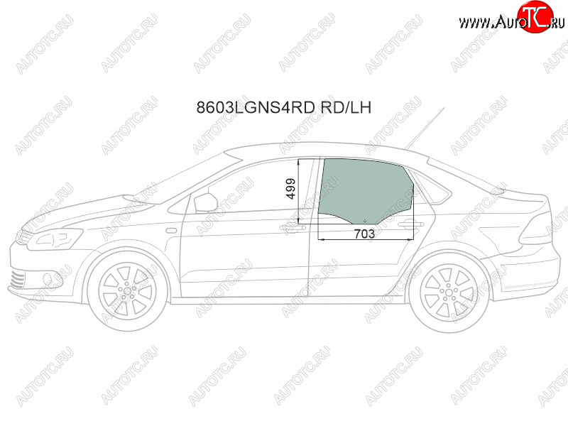 2 699 р. Стекло боковое опускное (Сзади Слева Цвет зеленый) Skoda Rapid 20-  Volkswagen Polo 09-20 XYG 8603LGNS4RD RD/LH  с доставкой в г. Кемерово