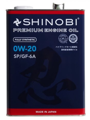 4 099 р. Масло моторное синтетическое SHINOBI SPGF-6A 0W-20 4L SHINOBI SH0004  с доставкой в г. Кемерово. Увеличить фотографию 1