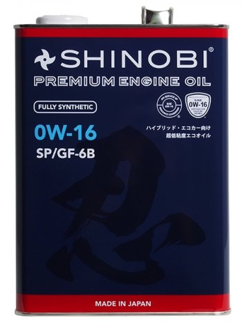 3 399 р. Масло моторное синтетическое SHINOBI SPGF-6B 0W- 16 4L SHINOBI SH0034  с доставкой в г. Кемерово. Увеличить фотографию 1