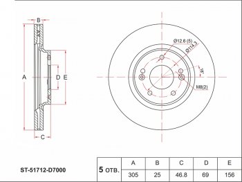 Передний тормозной диск(Ø219.6) SAT KIA Ceed 3 CD хэтчбэк (2018-2025)