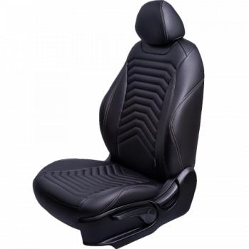 Комплект чехлов для сидений (РЗС 60/40 3Г Орегон) БАЙРОН ст ПРЕЗИДЕНТ Lord Autofashion Geely Coolray SX11 дорестайлинг (2018-2023) (черный, вставка черная, строчка бежевая)