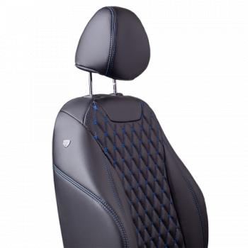 13 949 р.  Комплект чехлов для сидений (РЗС 40/60 2П+1Г Орегон) БАЙРОН Lord Autofashion  KIA Cerato  3 YD (2016-2019) рестайлинг седан (черный, вставка черная, строчка синяя)  с доставкой в г. Кемерово. Увеличить фотографию 3