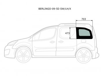 2 349 р. Стекло кузова боковое (не опускное) (Слева Цвет зеленый) Citroen Berlingo 08-22  Peugeot Partner 0 XYG BERLINGO-09-5D SW/LH/X  с доставкой в г. Кемерово. Увеличить фотографию 1