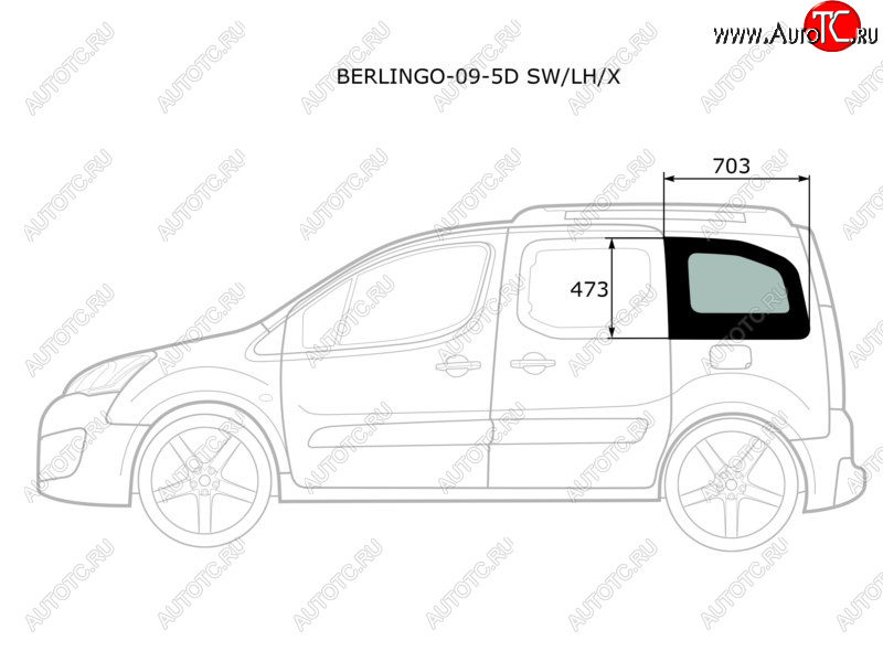 2 349 р. Стекло кузова боковое (не опускное) (Слева Цвет зеленый) Citroen Berlingo 08-22  Peugeot Partner 0 XYG BERLINGO-09-5D SW/LH/X  с доставкой в г. Кемерово