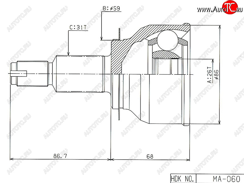 4 549 р. Шрус наружный MAZDA CX-5 11-17 HDK MA-060  с доставкой в г. Кемерово