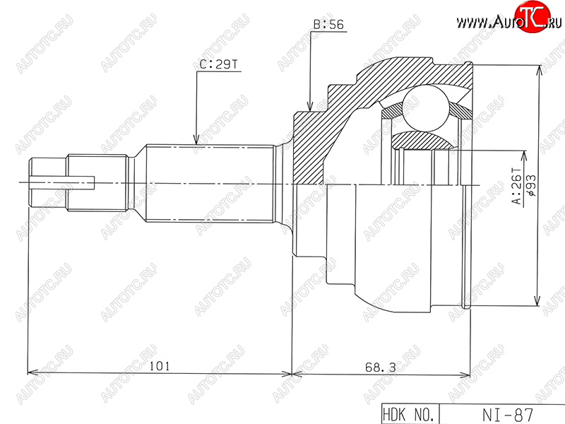 4 199 р. Шрус наружный NISSAN TEANA J32 QR25DE 08-13 HDK NI-087  с доставкой в г. Кемерово