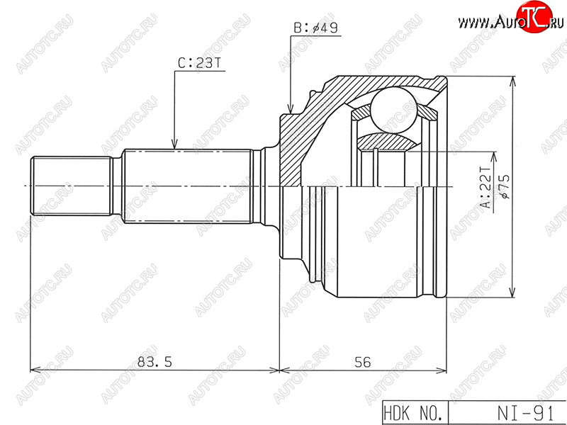 4 599 р. Шрус наружный NISSAN NOTE E11 06-13MICRA K12 02-10 HDK NI-091  с доставкой в г. Кемерово