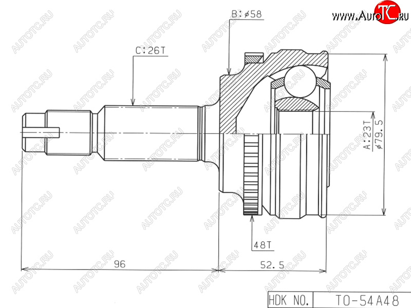 4 199 р. Шрус наружный TOYOTA COROLLARUNXOPARAV4 CA2#SV50ALLIONWISH 4WD 1ZZ 4WD1AZ-FSE3ZZ(euro) 00-05 HDK TO-054A48  с доставкой в г. Кемерово