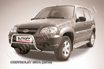 22 499 р. Защита переднего бампера кенгурятник низкий d57 Slitkoff  Chevrolet Niva  2123 (2009-2020) рестайлинг (нержавейка с полимерным покрытием в цвет черный)  с доставкой в г. Кемерово. Увеличить фотографию 1