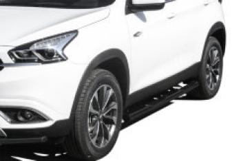 Защита порогов d76 с проступями Slitkoff Chery Tiggo 3 (2014-2020) (нержавейка с полимерным покрытием в цвет черный)
