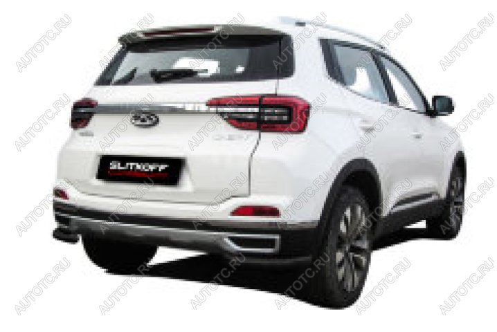 8 199 р. Защита заднего бампера уголки d57 Slitkoff Chery Tiggo 4 1-ый рестайлинг (2018-2023) (нержавейка с полимерным покрытием в цвет черный)  с доставкой в г. Кемерово