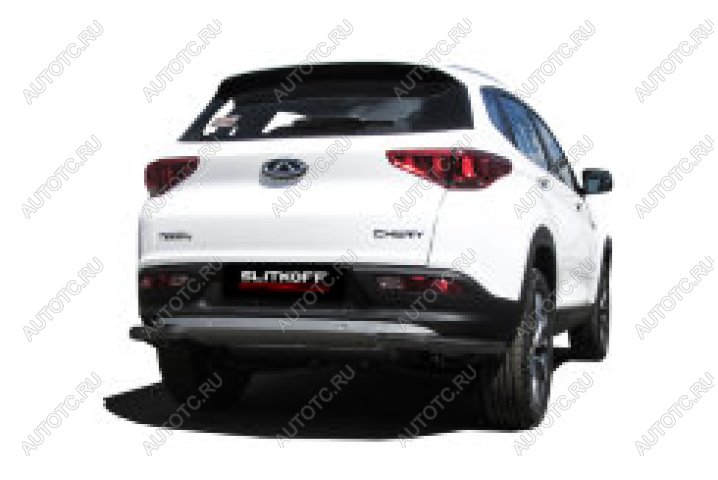 8 199 р. Защита заднего бампера уголки d57 Slitkoff Chery Tiggo 7 (2016-2020) (нержавейка с полимерным покрытием в цвет черный)  с доставкой в г. Кемерово