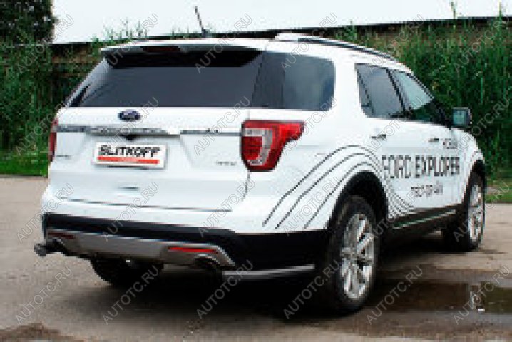 10 999 р. Защита заднего бампера уголки d57 Slitkoff  Ford Explorer  U502 (2015-2018) 1-ый рестайлинг, 5 дв. (нержавейка с полимерным покрытием в цвет черный)  с доставкой в г. Кемерово