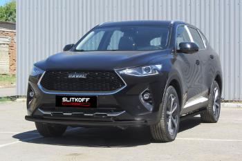 Защита переднего бампера d57 + d42 Slitkoff Haval F7x дорестайлинг (2019-2022) ()