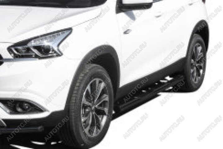 17 699 р. Защита порогов d76 с проступями Slitkoff Haval F7  дорестайлинг (2018-2022) (нержавейка с полимерным покрытием в цвет черный)  с доставкой в г. Кемерово
