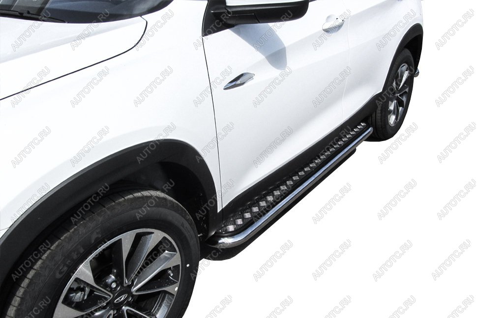 17 699 р. Защита порогов d57 с листом Slitkoff Haval F7  дорестайлинг (2018-2022) (нержавейка с полимерным покрытием в цвет черный)  с доставкой в г. Кемерово