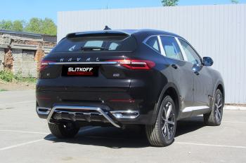 Защита заднего бампера d42 скоба Slitkoff Haval F7 - F7x (нержавейка с полимерным покрытием в цвет черный)