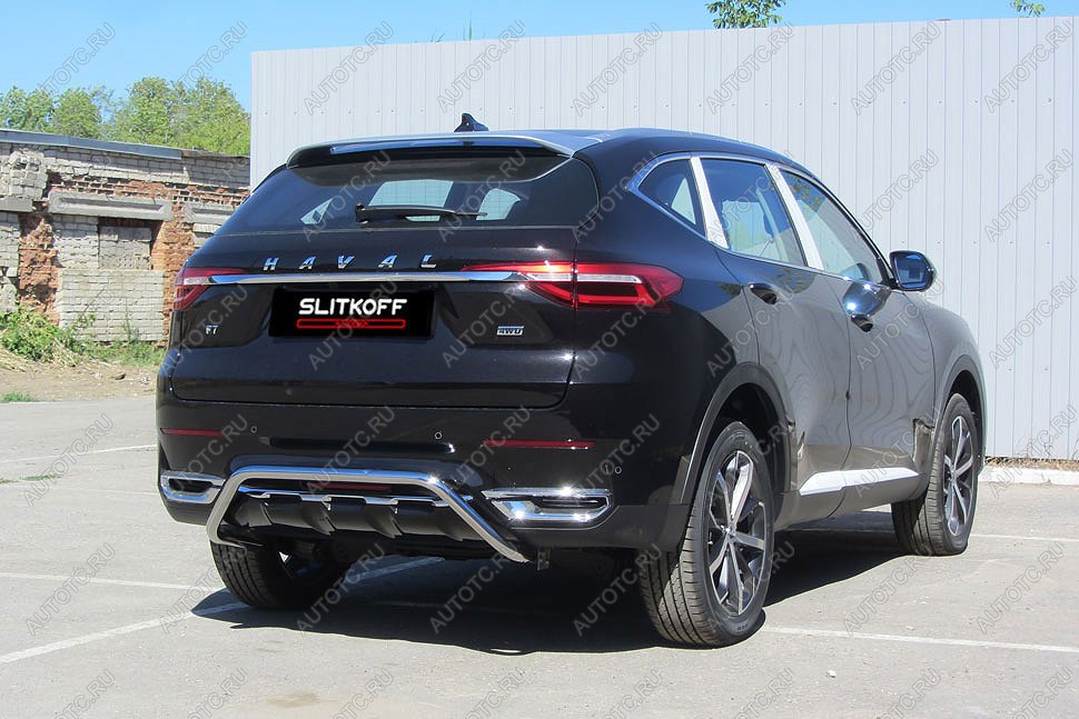 15 499 р. Защита заднего бампера d42 скоба Slitkoff  Haval F7 - F7x (нержавейка с полимерным покрытием в цвет черный)  с доставкой в г. Кемерово