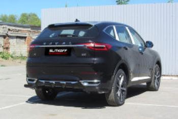 Защита заднего бампера уголки d57 Slitkoff Haval F7x дорестайлинг (2019-2022) (нержавейка с полимерным покрытием в цвет черный)