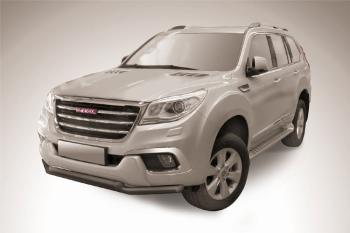 14 499 р. Защита переднего бампера d57+d57 двойная Slitkoff  Haval H9 (2017-2021) 1-ый рестайлинг, 2-ой рестайлинг (нержавейка с полимерным покрытием в цвет черный)  с доставкой в г. Кемерово. Увеличить фотографию 1