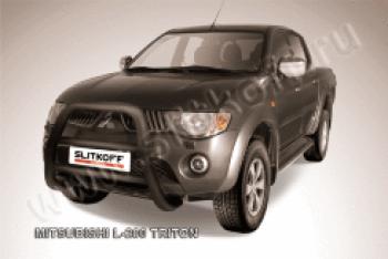 38 999 р. Защита переднего бампера кенгурятник d76 высокий (Triton) Slitkoff  Mitsubishi L200  4 (2006-2014)  дорестайлинг (нержавейка с полимерным покрытием в цвет черный)  с доставкой в г. Кемерово. Увеличить фотографию 1