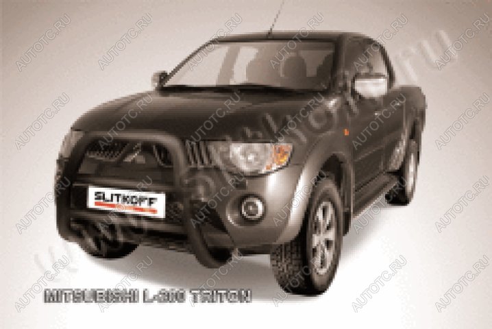 38 999 р. Защита переднего бампера кенгурятник d76 высокий (Triton) Slitkoff  Mitsubishi L200  4 (2006-2014)  дорестайлинг (нержавейка с полимерным покрытием в цвет черный)  с доставкой в г. Кемерово