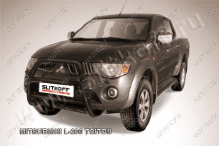 25 999 р. Защита переднего бампера кенгурятник d57 высокий (Triton) Slitkoff  Mitsubishi L200  4 (2006-2014)  дорестайлинг (нержавейка с полимерным покрытием в цвет черный)  с доставкой в г. Кемерово