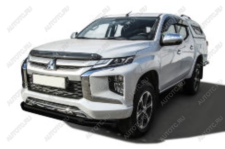 21 349 р. Защита переднего бампера d76+d57 двойная Slitkoff  Mitsubishi L200  5 KK,KL (2018-2022) рестайлинг (нержавейка с полимерным покрытием в цвет черный)  с доставкой в г. Кемерово