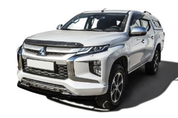 Защита переднего бампера d57+d42 двойная Slitkoff Mitsubishi L200 5 KK,KL рестайлинг (2018-2022) (нержавейка с полимерным покрытием в цвет черный)