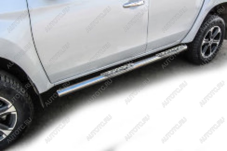30 549 р. Защита порогов d76 со ступеньками стальными Slitkoff Mitsubishi L200 5 KK,KL рестайлинг (2018-2022) (нержавейка с полимерным покрытием в цвет черный)  с доставкой в г. Кемерово
