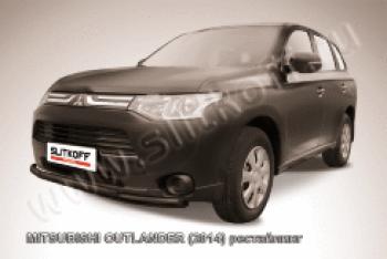 13 899 р. Защита переднего бампера d57+d42 двойная Slitkoff  Mitsubishi Outlander  GF (2014-2016) 1-ый рестайлинг (нержавейка с полимерным покрытием в цвет черный)  с доставкой в г. Кемерово. Увеличить фотографию 1