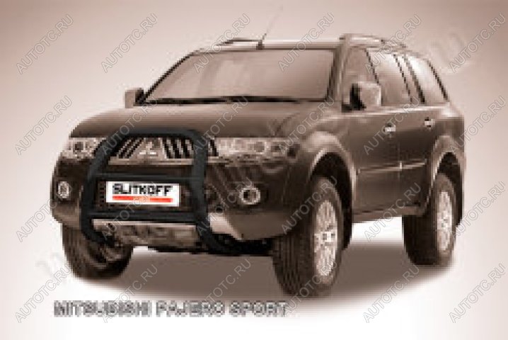 25 999 р. Защита переднего бампера кенгурятник d57 высокий Slitkoff  Mitsubishi Pajero Sport  PA (2004-2008) рестайлинг (нержавейка с полимерным покрытием в цвет черный)  с доставкой в г. Кемерово