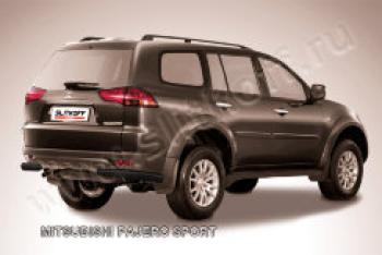 Защита заднего бампера уголки d57 Slitkoff Mitsubishi Pajero Sport  PA (2004-2008) рестайлинг (нержавейка с полимерным покрытием в цвет черный)