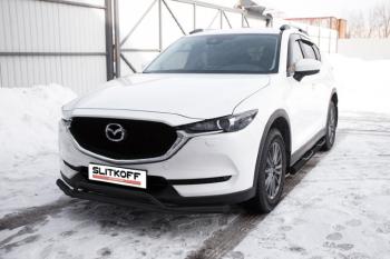 14 999 р. Защита переднего бампера d57+d32 двойная Slitkoff  Mazda CX-5  KF (2016-2025) (нержавейка с полимерным покрытием в цвет черный)  с доставкой в г. Кемерово. Увеличить фотографию 1