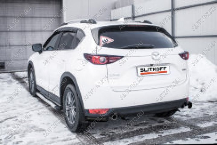 7 349 р. Защита заднего бампера уголки d57 Slitkoff  Mazda CX-5  KF (2016-2025) (нержавейка с полимерным покрытием в цвет черный)  с доставкой в г. Кемерово