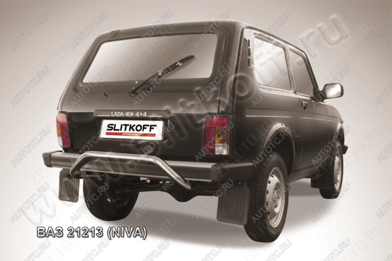 8 799 р. Защита заднего бампера d57 скоба Slitkoff  Лада Нива 4х4  2121 (1977-2019) 3 дв. дорестайлинг (нержавейка с полимерным покрытием в цвет черный)  с доставкой в г. Кемерово