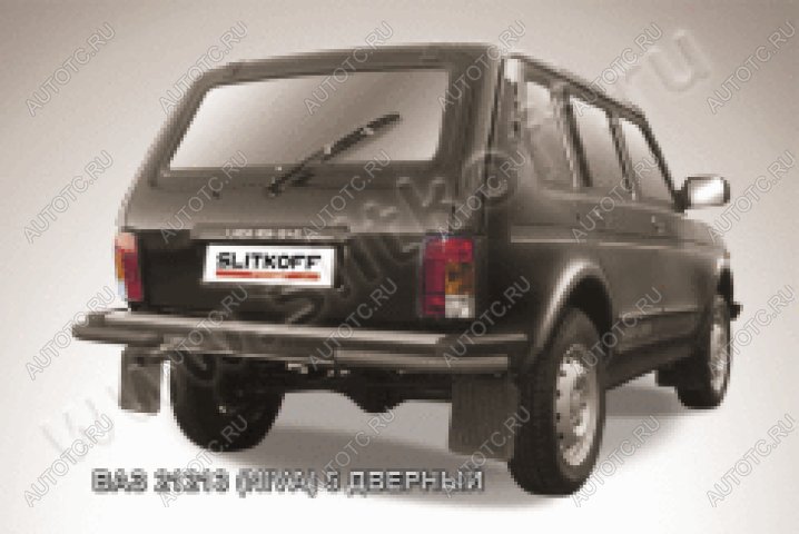 5 949 р. Защита заднего бампера уголки d57 Slitkoff  Лада нива 4х4  2131 (1993-2019) 5 дв. дорестайлинг (нержавейка с полимерным покрытием в цвет черный)  с доставкой в г. Кемерово
