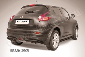 Защита заднего бампера уголки d57 Slitkoff Nissan Juke  1 YF15 (2010-2014) дорестайлинг (нержавейка с полимерным покрытием в цвет черный)