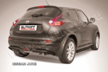 Защита заднего бампера уголки d57 (4WD) Slitkoff Nissan Juke  1 YF15 (2010-2014) дорестайлинг (нержавейка с полимерным покрытием в цвет черный)