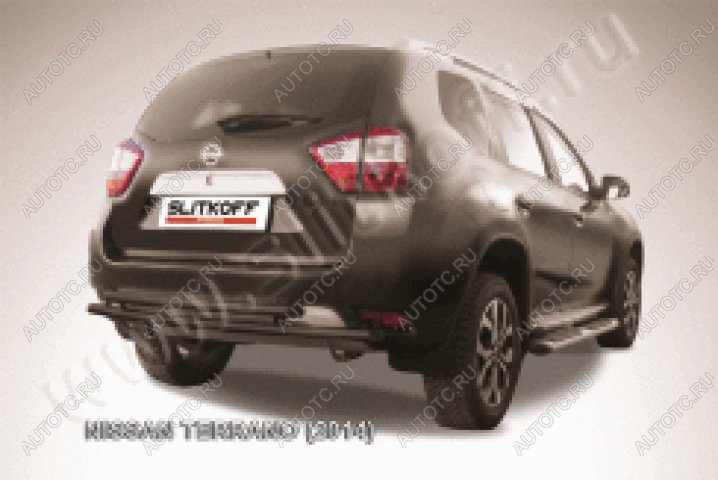 11 199 р. Защита заднего бампера d76+d42 двойная Slitkoff Nissan Terrano D10 дорестайлинг (2013-2016) (нержавейка с полимерным покрытием в цвет черный)  с доставкой в г. Кемерово