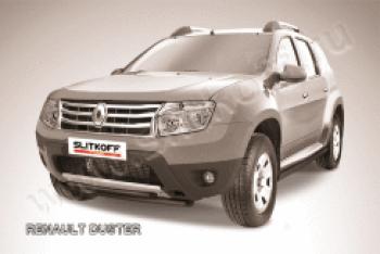 10 499 р. Защита переднего бампера d42+d42 двойная Slitkoff  Renault Duster  HS (2010-2015) дорестайлинг (нержавейка с полимерным покрытием в цвет черный)  с доставкой в г. Кемерово. Увеличить фотографию 1