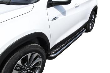 Защита порогов d57 с листом Slitkoff Renault Duster HM рестайлинг (2021-2024) (нержавейка с полимерным покрытием в цвет черный)