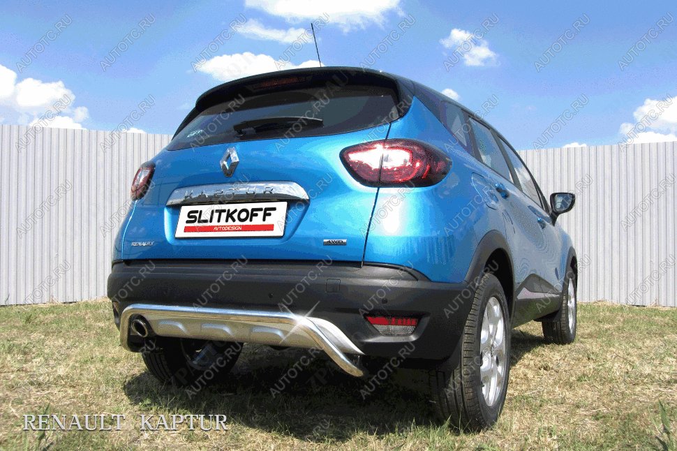 10 199 р. Защита заднего бампера d42 скоба (2WD) Slitkoff  Renault Kaptur (2016-2020) дорестайлинг (нержавейка с полимерным покрытием в цвет черный)  с доставкой в г. Кемерово