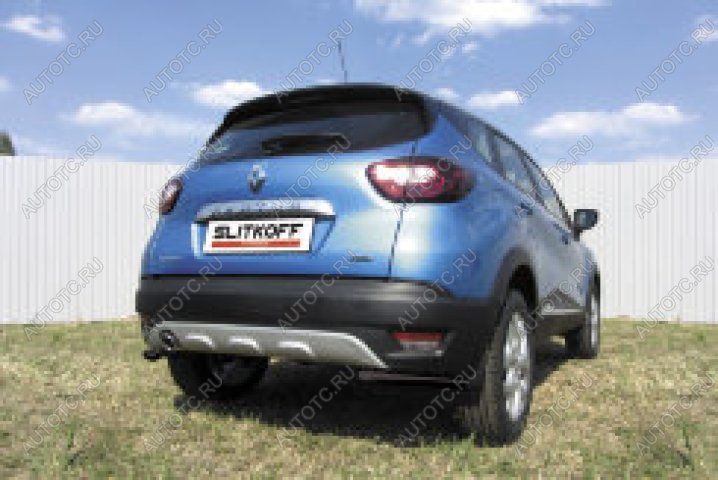 8 399 р. Защита заднего бампера уголки d42 (2WD) Slitkoff  Renault Kaptur (2016-2020) дорестайлинг (нержавейка с полимерным покрытием в цвет черный)  с доставкой в г. Кемерово